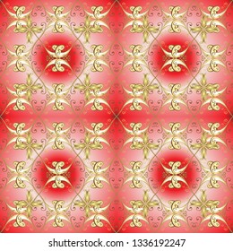 Simple Christmas seamless pattern with geometric motifs. Elements with neutral and pink colors. Retro textile collection. Snowflakes with different ornaments. Vector illustration.