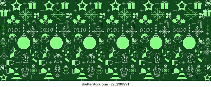 Simple Christmas seamless pattern with geometric motifs. Christmas ornaments. On white background.