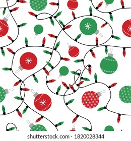 Simple christmas seamless pattern. Minimalistic repeatable pattern in red and green colors. Vector illustration