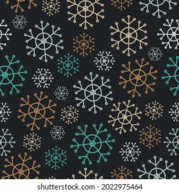 Simple Christmas seamless pattern. Snowflakes. A collection of retro textiles. On a dark background.