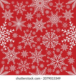 Simple Christmas seamless pattern. Snowflakes with different ornaments. On white background