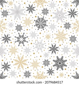 Simple Christmas seamless pattern. Snowflakes with different ornaments. On white background