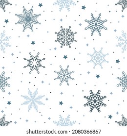 Simple Christmas seamless pattern. Snowflakes with different ornaments. On white background