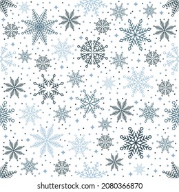 Simple Christmas seamless pattern. Snowflakes with different ornaments. On black background