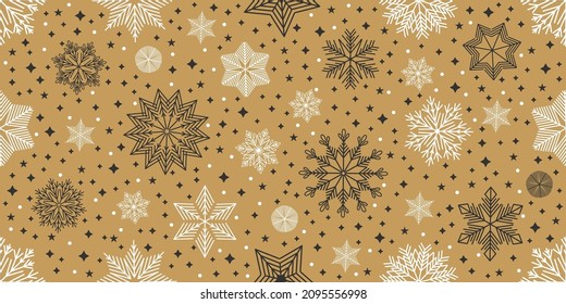 Simple Christmas seamless pattern. Snowflakes with different ornaments. On white background