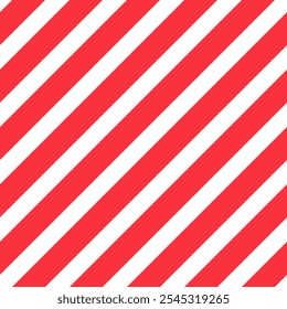 Simple Christmas seamless pattern. Vector red and white striped diagonal background. Geometric festive holiday texture for decor, fabric, design, New Year wrapping paper.