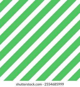 Simple Christmas seamless pattern. Vector green and white striped diagonal background. Geometric festive holiday texture for decor, fabric, design, New Year wrapping paper.