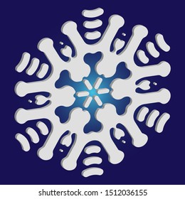 Simple christmas snowflake on blue background. Vector illustration - art. Minimal concept with expressive forms and colors. White winter crystal, isolated, modern trendy 3d design element.