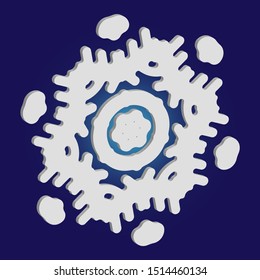 Simple christmas snowflake on blue background. Vector illustration - wallpaper. Creative concept with expressive forms and colors. White winter crystal, isolated, modern trendy 3d design element.