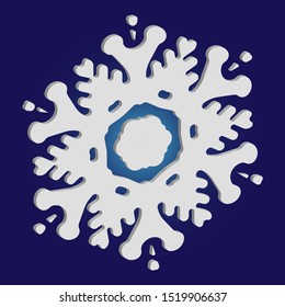 Simple christmas snowflake on blue background. Vector illustration - wallpaper. Creative concept with expressive forms and colors. White winter crystal, isolated, modern trendy 3d design element.