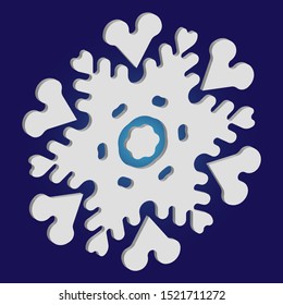 Simple christmas snowflake on blue background. Vector illustration - icon. Original concept with expressive forms and colors. White winter crystal, isolated, modern trendy 3d design element.