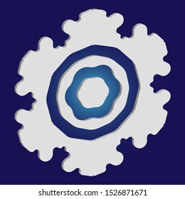 Simple christmas snowflake on blue background. Vector illustration - overlay. Original concept with expressive forms and colors. White winter crystal, isolated, modern trendy 3d design element.