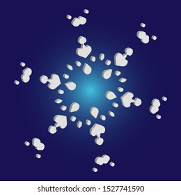 Simple christmas snowflake on blue background. Vector illustration - postcard. Cool concept with expressive forms and colors. White winter crystal, isolated, modern trendy 3d design element.