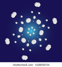 Simple christmas snowflake on blue background. Creative concept with expressive forms and colors. Vector illustration - texture. White winter crystal, isolated, modern trendy 3d design element.