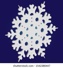Simple christmas snowflake on blue background. Clean concept with expressive forms and colors. Vector illustration - poster. White winter crystal, isolated, modern trendy 3d design element.