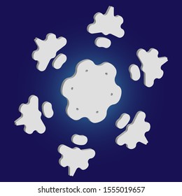 Simple christmas snowflake on blue background. Vector illustration - art. Minimal concept with expressive forms and colors. White winter crystal, isolated, modern trendy 3d design element.