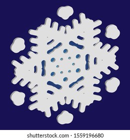 Simple christmas snowflake on blue background. Minimal concept with expressive forms and colors. Vector illustration - graphics. White winter crystal, isolated, modern trendy 3d design element.