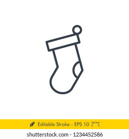 Simple Christmas Sock Icon / Vector - In Line / Stroke Design