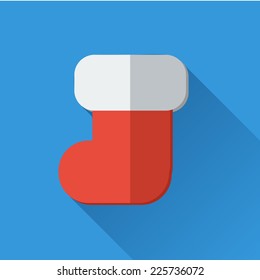 Simple Christmas sock vector icon in flat style