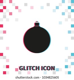 Simple Christmas tree ball glitch effect vector icon. New Year decoration.