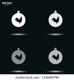 Simple Christmas tree ball with rooster grayscale vector icon. New Year decoration.