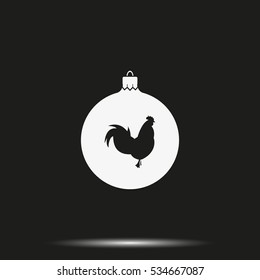 Simple Christmas tree ball with rooster. New Year decoration.