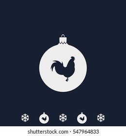Simple Christmas tree ball with rooster. New Year decoration.