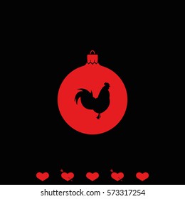 Simple Christmas tree ball with rooster. New Year decoration.