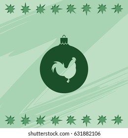 Simple Christmas tree ball with rooster. New Year decoration.