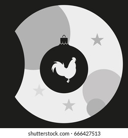 Simple Christmas tree ball with rooster. New Year decoration.