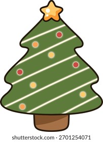 Simple Christmas tree cartoon clip art with stars and lights.