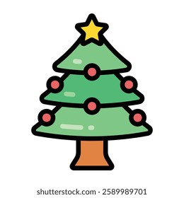 Simple Christmas Tree colorful icon. The icon can be used for websites, print templates, presentation templates, illustrations, etc	