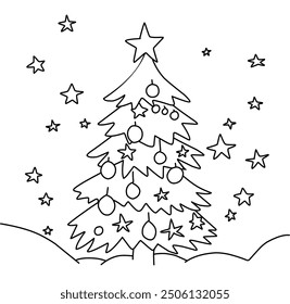 Simple árbol de Navidad para colorear con estrellas y adornos