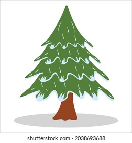 Simple Christmas tree design. Merry Christmas and a happy new year simple tree design with snow. Christmas tree decorated with snow. Xmas traditional symbol tree with snow.