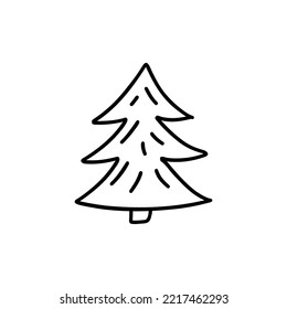 Simple christmas tree evergreen. Black and white vector isolated illustration hand drawn doodle. New Year card design element. Icon single