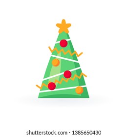 Simple Christmas tree in flat style. Vector illustration on white background