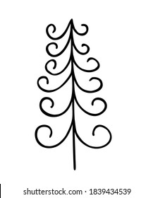 Simple Christmas tree hand drawn in doodle style minimalist vector outline illustration, winter holiday decor, happy holidays celebration, family gatherings celebration symbol, festive mood pattern