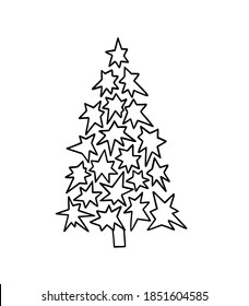 Sencilla mano de árbol de Navidad dibujada en forma de doodle ilustración minimalista de contorno vectorial, decoración de vacaciones de invierno, celebración de fiestas felices, símbolo de celebración de reuniones familiares, patrón de humor festivo