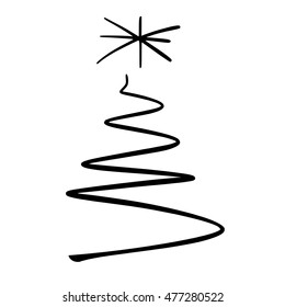 Simple christmas tree hand drawn sketch. Black vector illustration on white background.