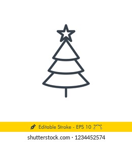 Simple Christmas Tree Icon / Vector - In Line / Stroke Design