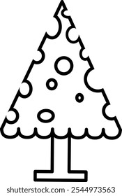simple christmas tree illustration with black outline and transparent background
