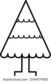simple christmas tree illustration with black outline and transparent background