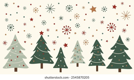 Simple Christmas Tree Illustration with Festive Stars