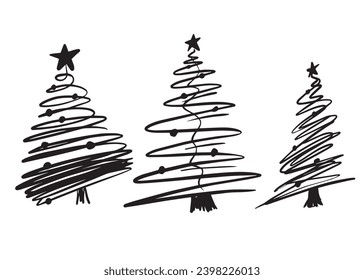 Simple Christmas tree line, line art style, simple design, Christmas ornaments
