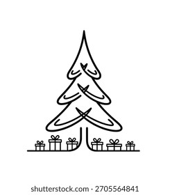 Vector de arte simple de la línea del árbol de Navidad