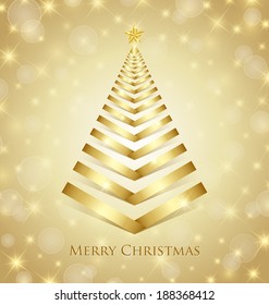 Simple Christmas tree made from golden foil stripes with star on top
