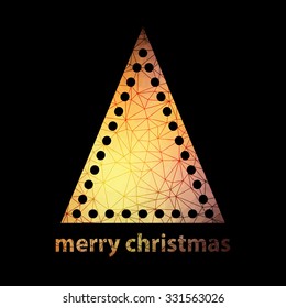 Simple christmas tree made from triangle with holes as christmas balls and in decor triangle polygon gold net