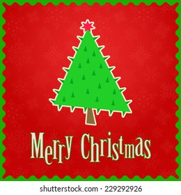 Simple Christmas Tree on Greeting New Year Card. Vector Holiday Illustration