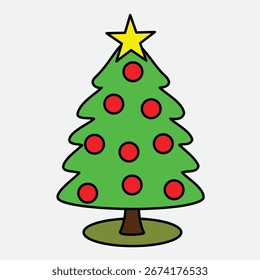 Simple Christmas Tree with Ornaments and Star
Cartoon-style Holiday Pine Tree Illustration
Decorated Christmas Tree with Red Baubles
Festive and Merry Christmas Tree Vector