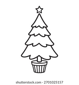 Ilustración vectorial de contorno de árbol de Navidad simple